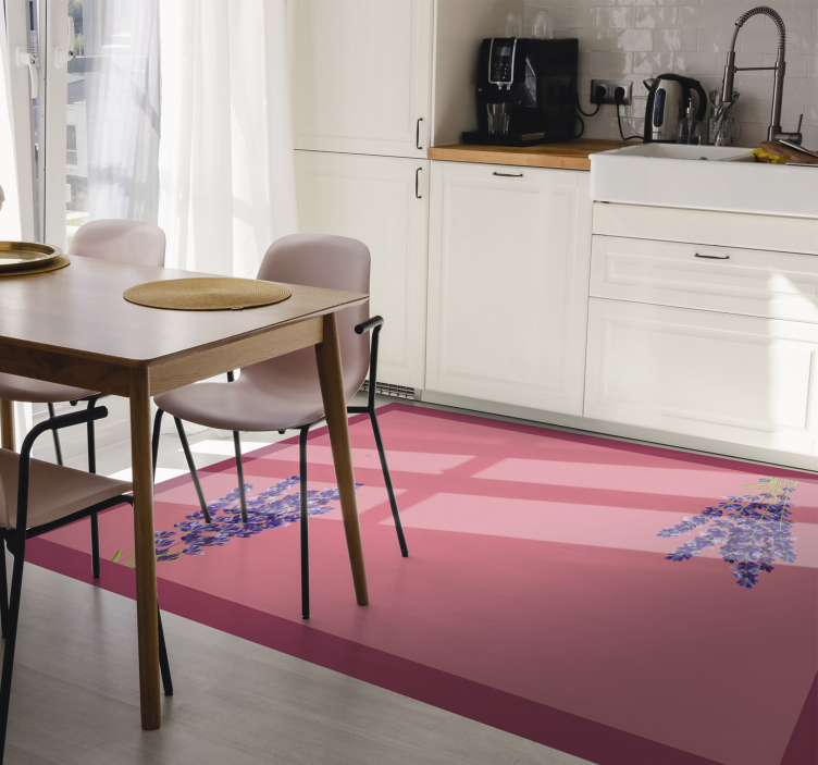 Tapis vinyle fleurs et plantes de lavande fond rose - TenStickers