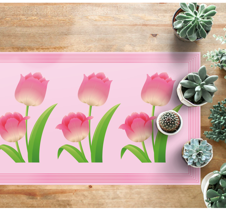 Tapis vinyle fleurs et plantes exposition de tulipes roses - TenStickers