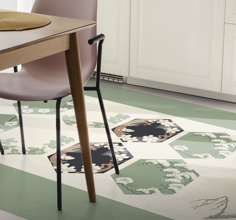 Tapis vinyle fleurs et plantes hexagones floraux - TenStickers