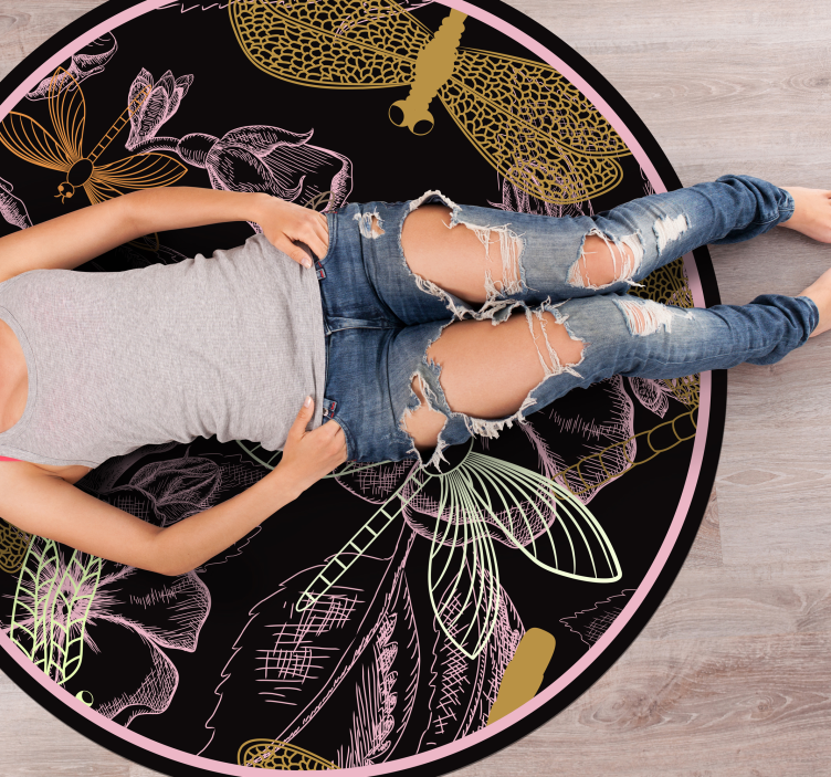 Tapis vinyle fleurs et plantes imagerie botanique d'insectes - TenStickers