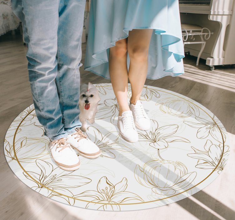 Tapis vinyle fleurs et plantes motif de cercle floral - TenStickers