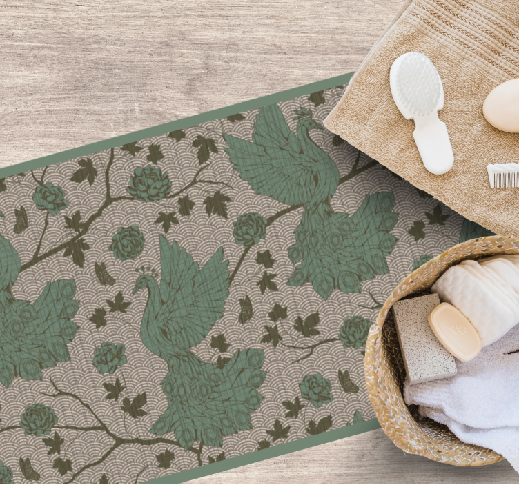 Tapis vinyle fleurs et plantes motif de la faune verte - TenStickers