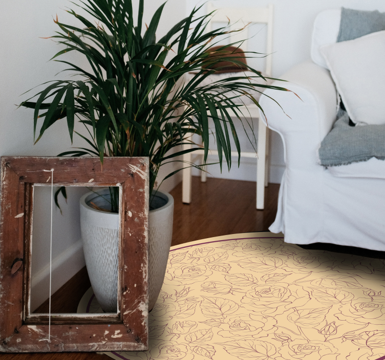 Tapis vinyle fleurs et plantes motif rose rond - TenStickers