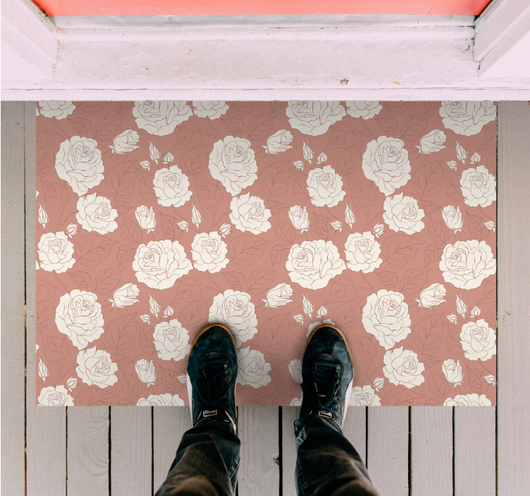 Tapis vinyle fleurs et plantes superposition de motifs roses - TenStickers