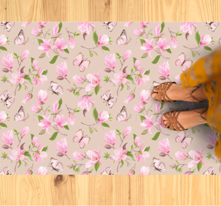 Tapis vinyle fleurs et plantes thème papillon en fleurs - TenStickers