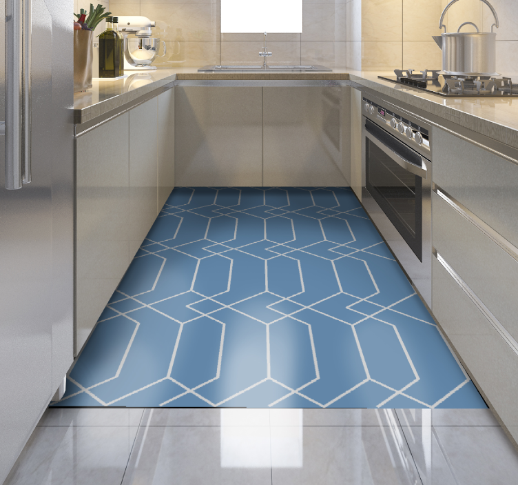 Tapis vinyle géométrique lignes bleues géométriques - TenStickers