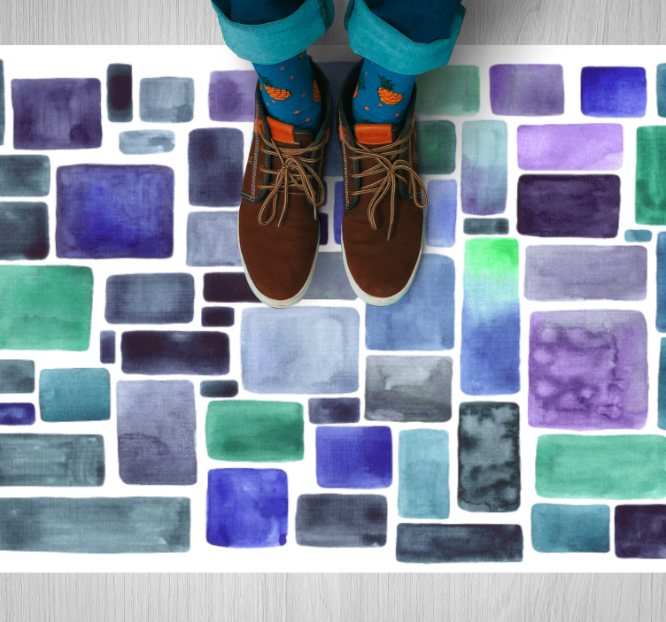 Tapis vinyle textures motif de blocs de nuances bleues - TenStickers
