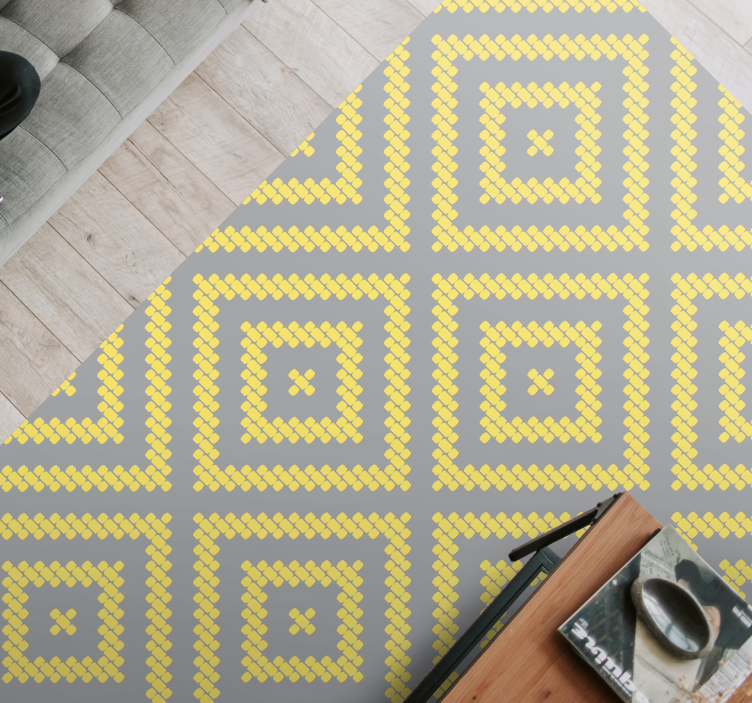 Tapis vinyle géométrique motif carré jaune et gris - TenStickers
