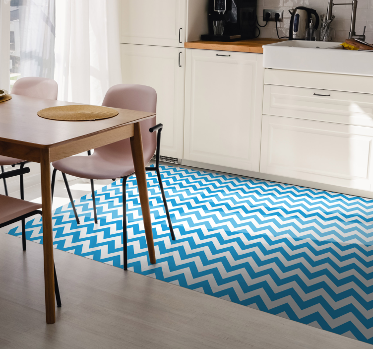 Tapis vinyle cuisine motif en zigzag bleu - TenStickers
