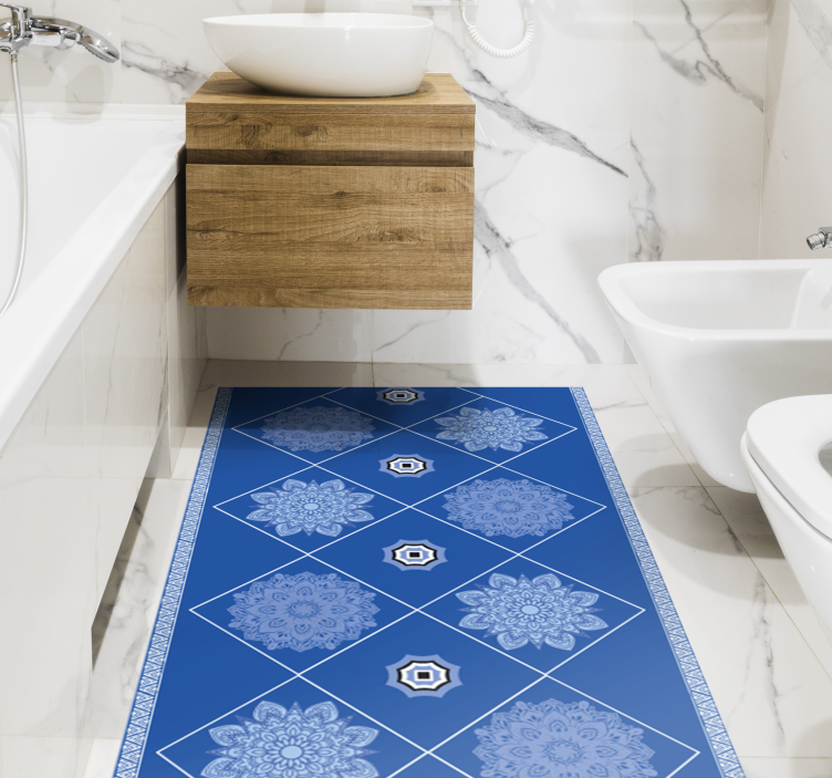 Tapis vinyle salle de bain éléments floraux bleus - TenStickers