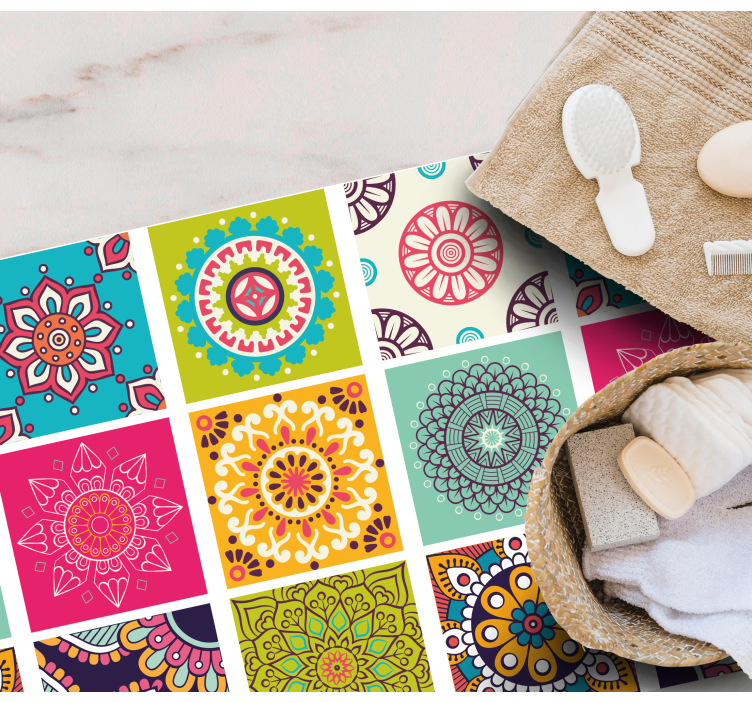 Tapis vinyle mandala motif de carreaux colorés - TenStickers