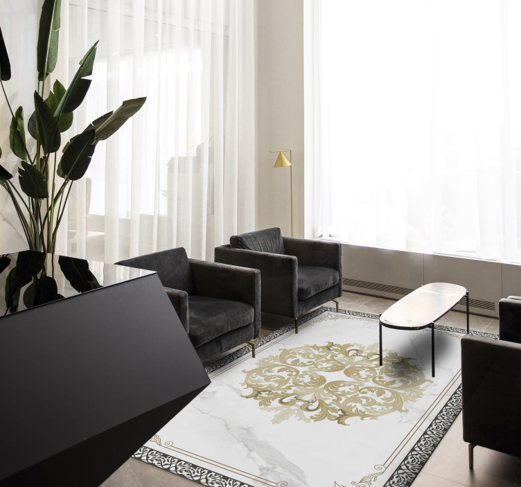 Tapis vinyle marbre élégantes fioritures dorées - TenStickers