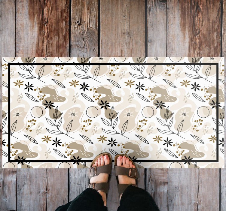 Tapis vinyle fleurs et plantes éléments de feuillage beige - TenStickers
