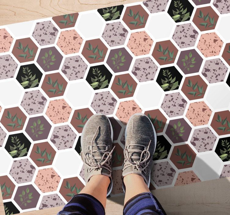 Tapis vinyle nature motif de feuille hexagonale - TenStickers