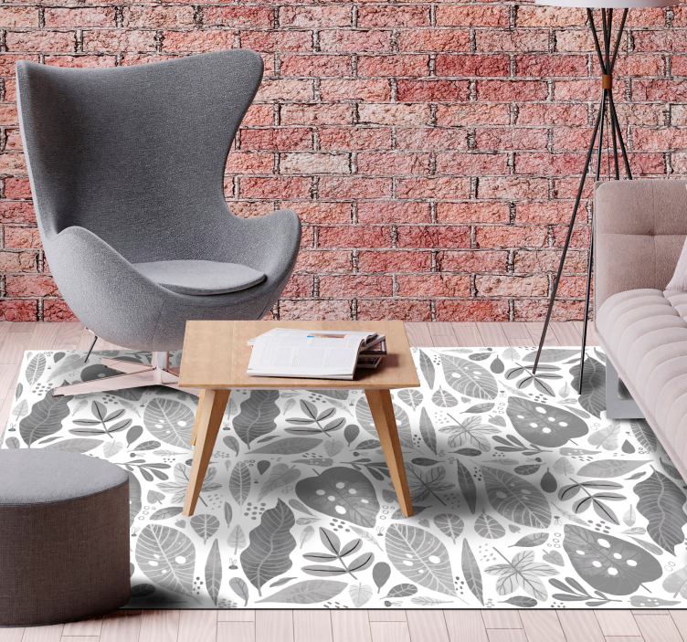 Tapis vinyle nature motif de feuilles grises - TenStickers