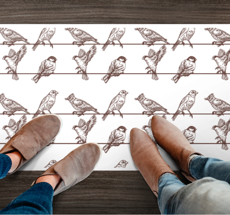 Tapis vinyle animal oiseaux sur des fils - TenStickers
