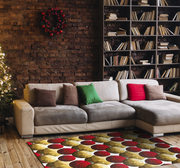 Tapis vinyle noël boules dorées et rouges - TenStickers