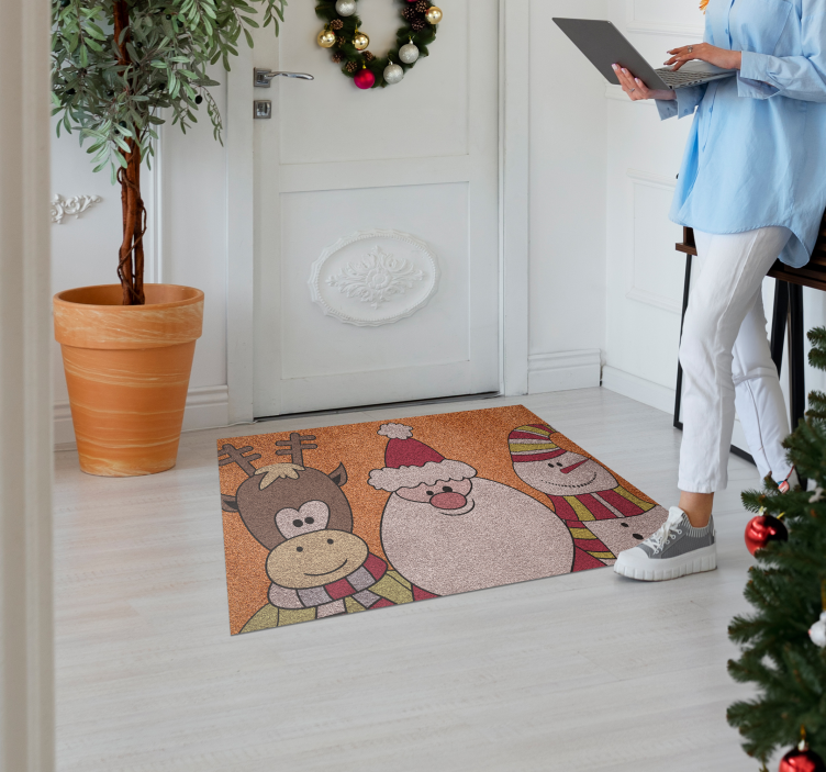 Tapis Noël renne, Santa et bonhomme de neige - TenStickers