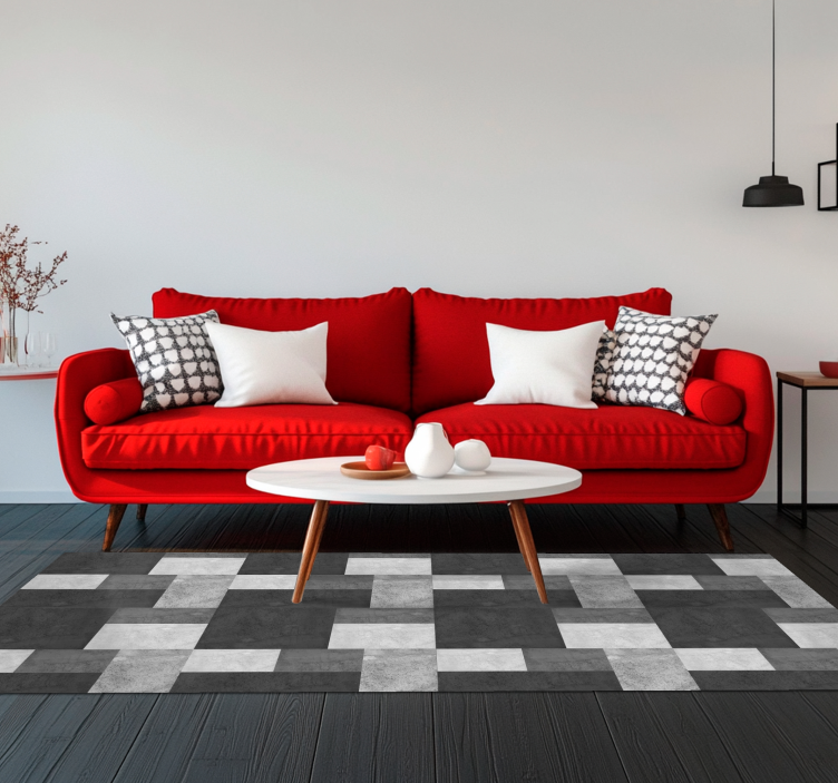 Tapis vinyle noir conception de carrés modernes - TenStickers