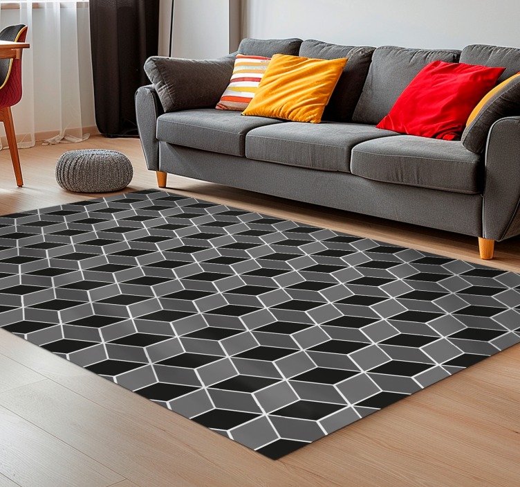 Tapis vinyle noir cube 3d moderne - TenStickers