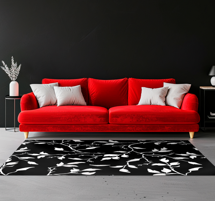 Tapis vinyle noir motif floral moderne - TenStickers