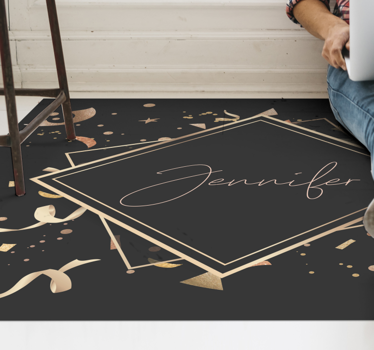 Tapis vinyle ado confettis dorés avec nom - TenStickers