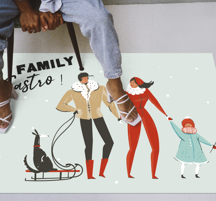 Tapis vinyle personnalisé famille d'hiver personnalisée - TenStickers
