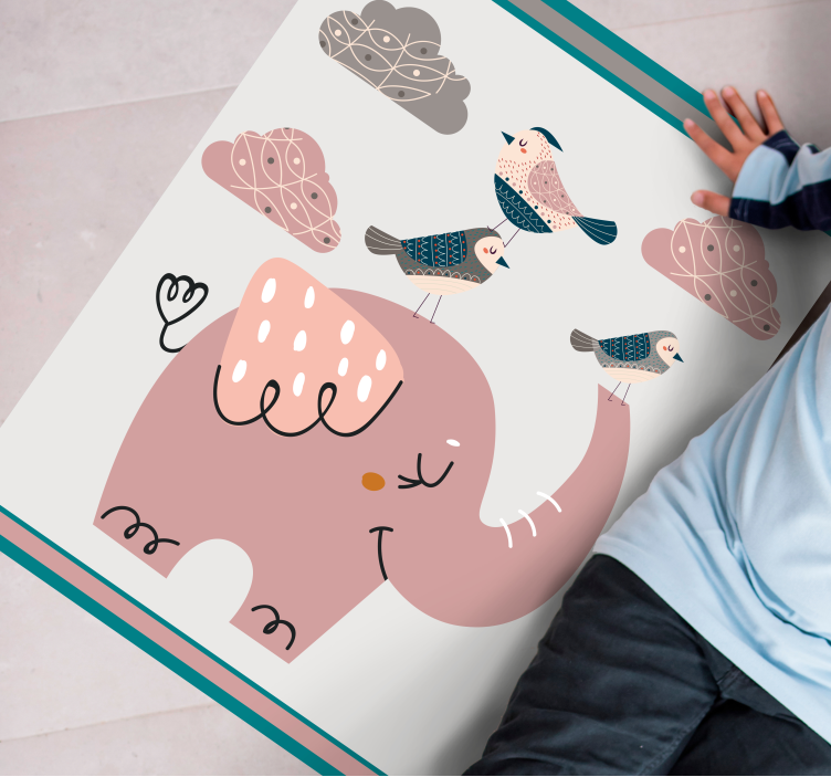 Tapis vinyle pour enfants éléphant et oiseaux - TenStickers