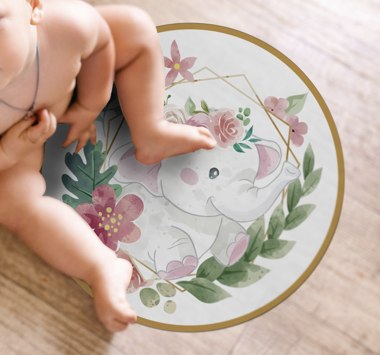 Tapis vinyle pour enfants éléphant floral circulaire - TenStickers