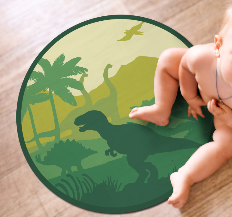 Tapis vinyle chambre bébé scène d'aventure de dinosaures - TenStickers