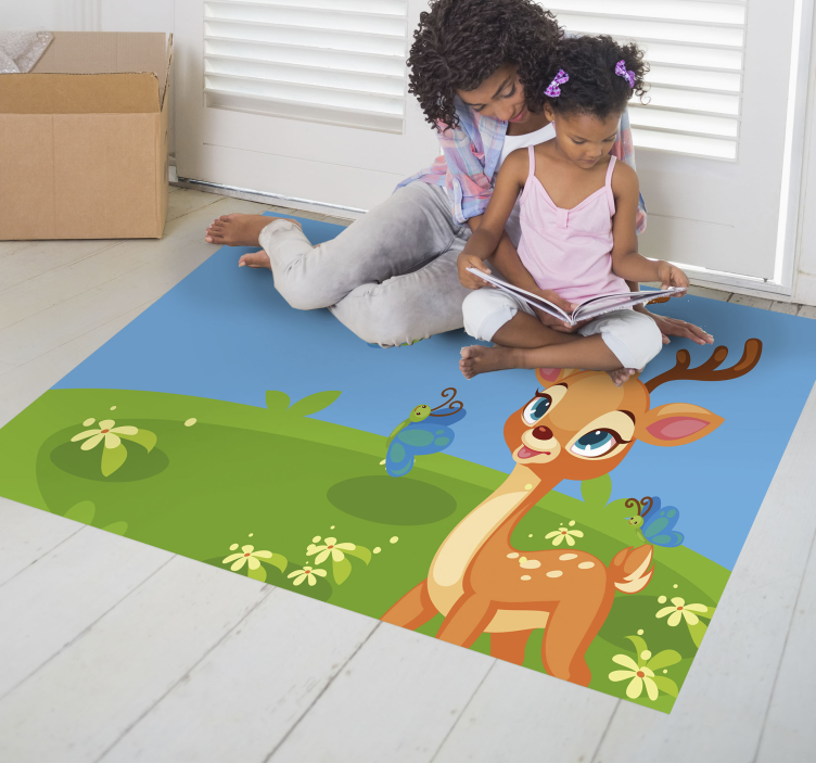 Tapis vinyle pour enfants scène de prairie fauve - TenStickers
