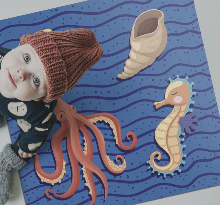 Tapis vinyle pour enfants temps de jeu des animaux marins - TenStickers