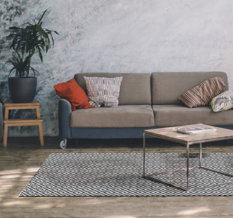 Tapis vinyle salon conception géométrique noir et blanc - TenStickers