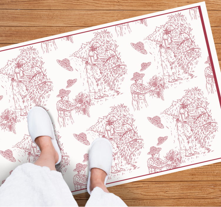 Tapis vinyle rétro motif jouy et champs de vignes - TenStickers