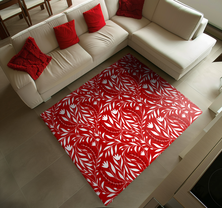 Tapis vinyle rouge conception de feuilles florales - TenStickers