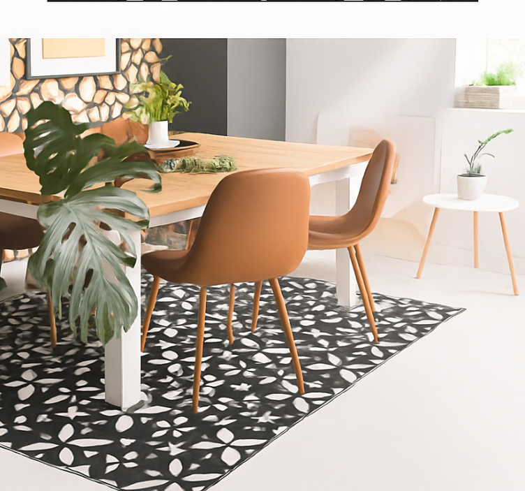 Tapis vinyle salle a manger géométrique floral noir - TenStickers