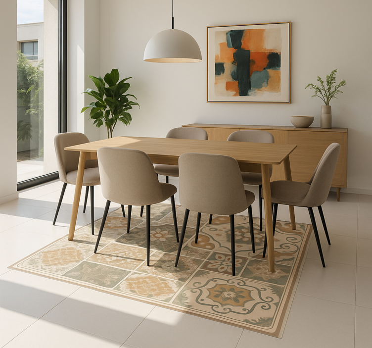 Tapis vinyle salon carreaux de ciment de différentes tailles - TenStickers