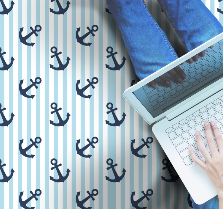 Tapis vinyle rayures motif d'ancre maritime - TenStickers