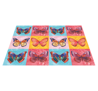 Tapis vinyle fleurs et plantes tableau de papillons colorés - TenStickers