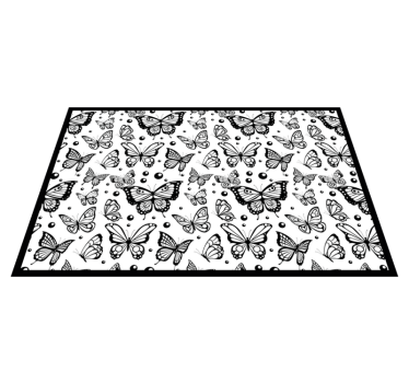 Tapis vinyle fleurs et plantes motif papillon noir - TenStickers