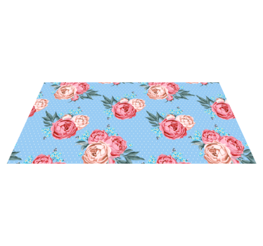 Tapis vinyle bleu motif floral à pois - TenStickers