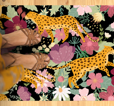 tapis cuisine Fleurs imprimées léopard - TenStickers