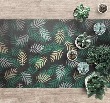 Tapis à fleurs en feuilles de palmier noir, gris et or - TenStickers