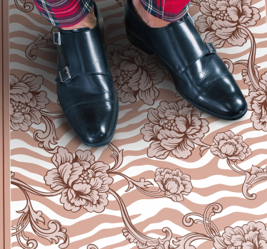 Tapis salon Imprimé zèbre et fleurs ornementales corail - TenStickers