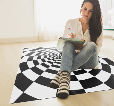 Tapis vinyle géométrique rectangulaire noir et blanc - TenStickers