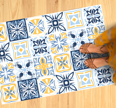 Tapis vinyle carreaux de ciment vinylee immitation sud bleu - TenStickers