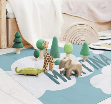 Tapis vinyl personnalise Ciel et nuages avec nom - TenStickers