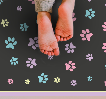 Tapis vinyle animal empreintes de pattes colorées - TenStickers