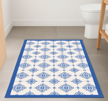 Tapis vinyle bleu carrelage beige marocain - TenStickers