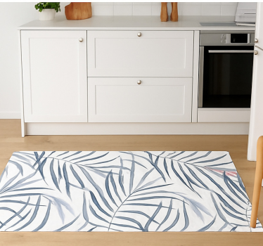 Tapis vinyle bleu conception de feuilles fines - TenStickers